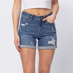 MidRise Dandelion Embroidery Cuffed Shorts ( Cuff Is Not Sewn )